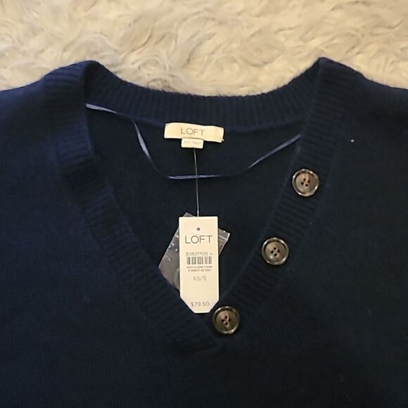 NWT Loft navy blue acrylic cropped sleeveless oversized vneck sweater size xs - Picture 2 of 6